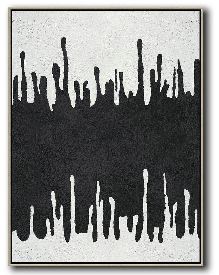 Large Contemporary Art Acrylic Painting,Black And White Minimal Painting On Canvas - Wall Art Ideas For Living Room